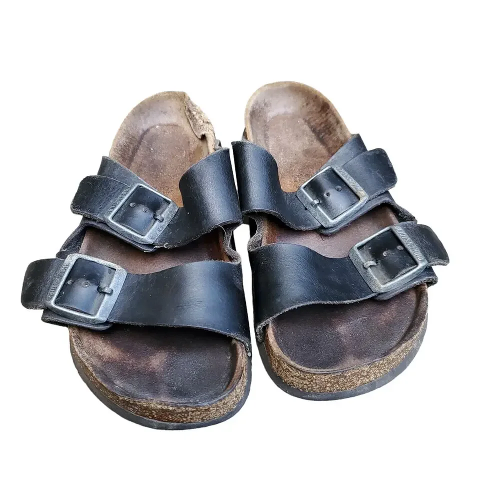 Birkenstock Arizona Sandals Black Leather Well Worn Sz EU 37 - Picture 1 of 10